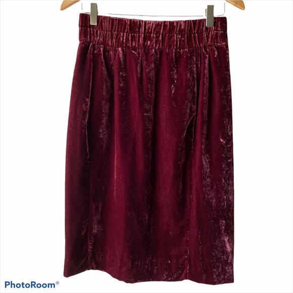 J. Crew Velvet Burgundy Pull-On Skirt Sz XST Elastic Waist Knee Length Holiday - Picture 4 of 10
